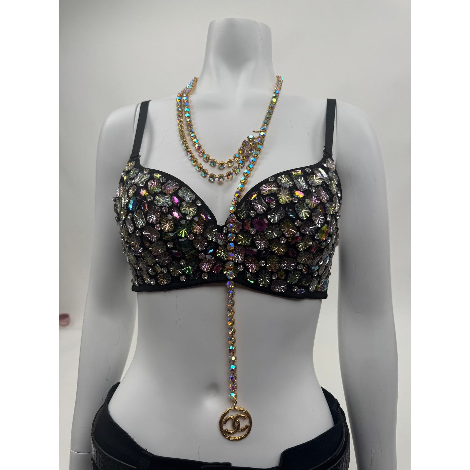Other Custom Hand-Sewn Gem Bra with Embellished Band Size L Size ONE SIZE - 7 Thumbnail