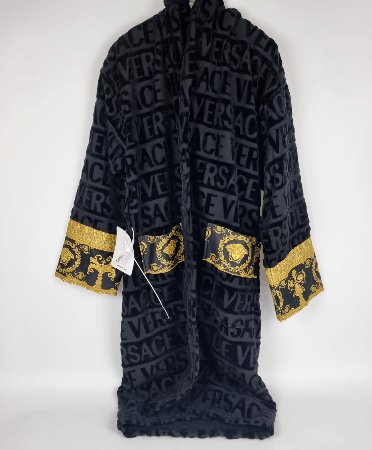 image of Versace Baroque Print Black Long Bathrobe New S, Men's (Size Small)