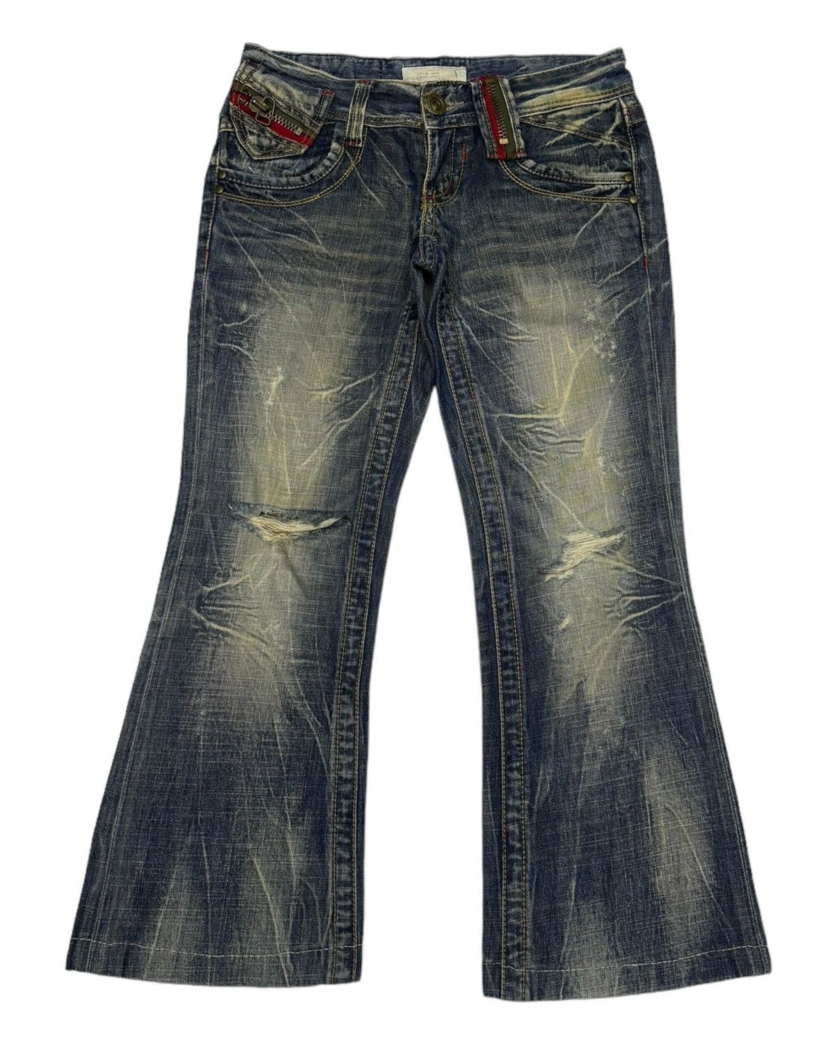 Japanese Brand Vintage Lolita Flare Distressed Denim Jeans Size 29" - 5 Thumbnail