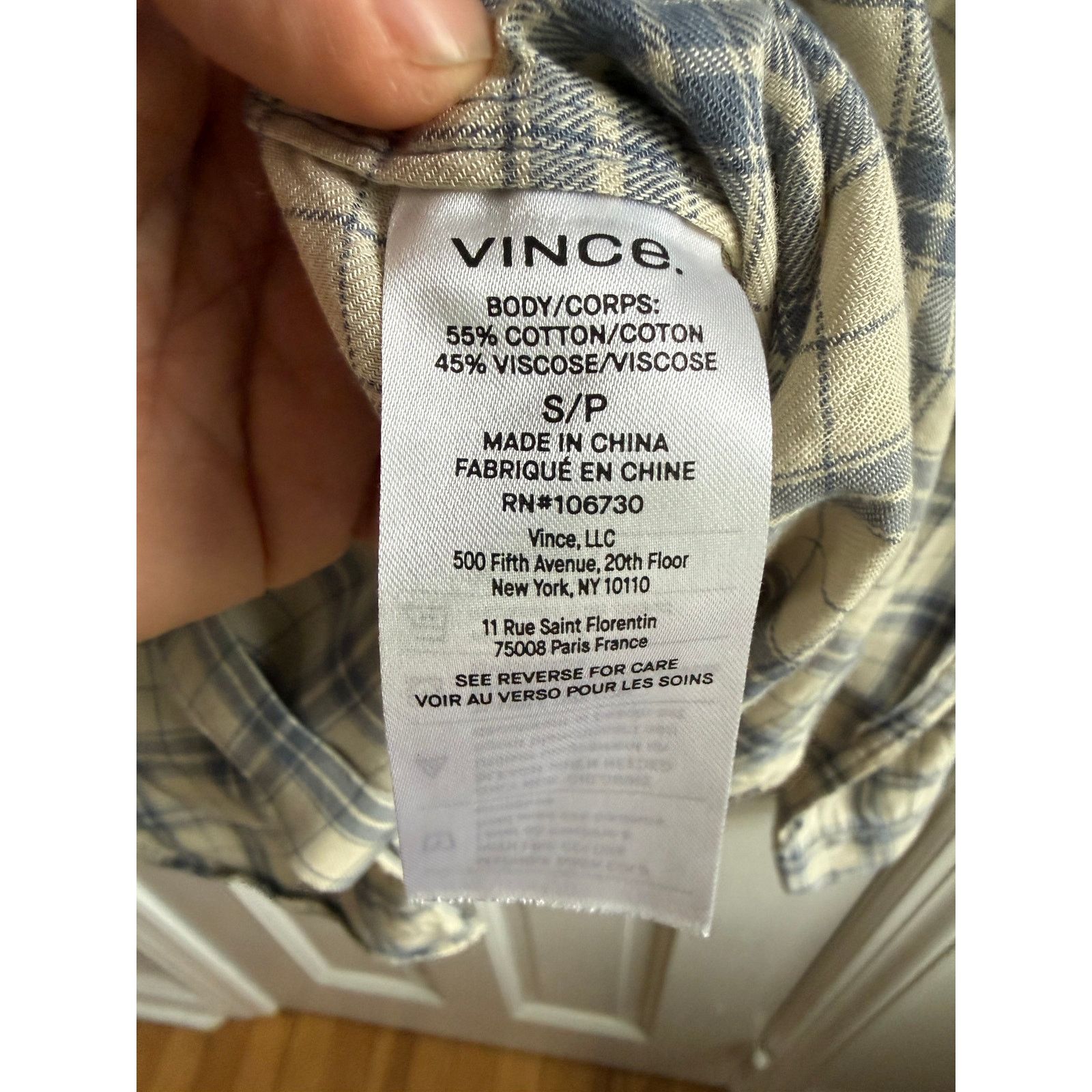 Vince Vince Men’s Button Down Shirt Small Blue Beige Plaid Size US S / EU 44-46 / 1 - 3 Thumbnail