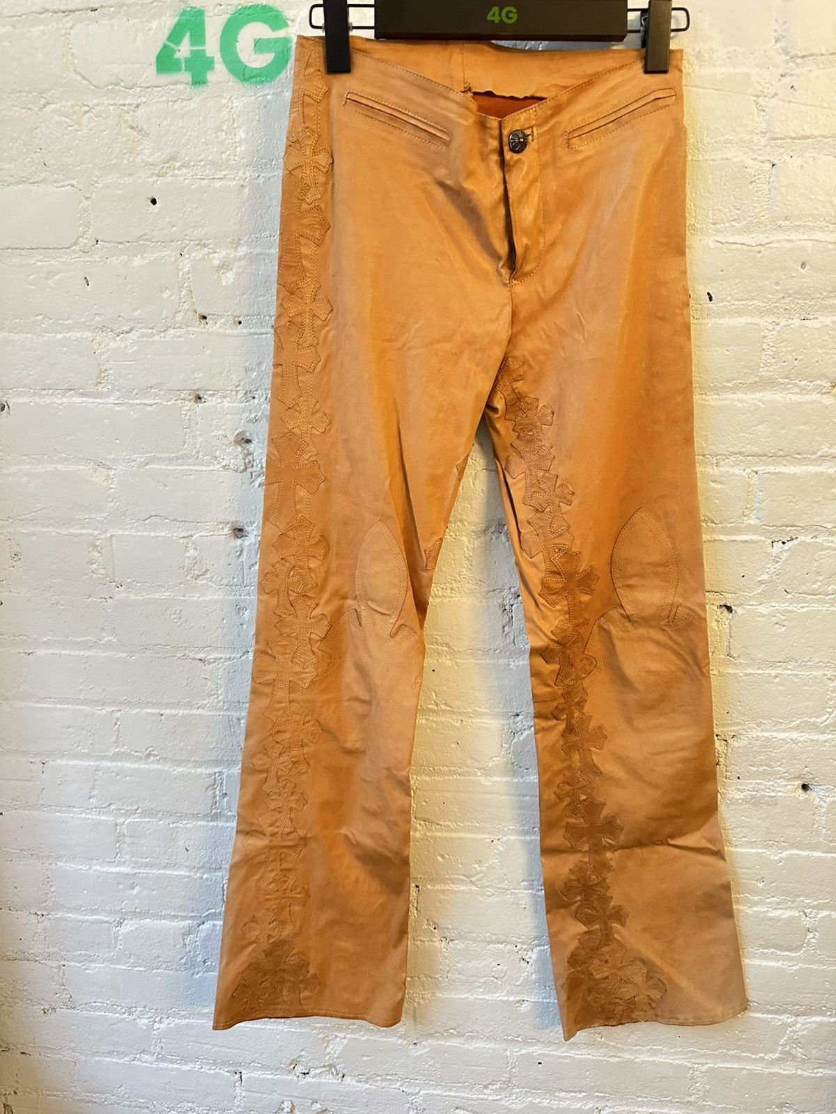 Chrome Hearts Chrome Hearts FLOODED CROSS LEATHER JEANS PEACH Size 26" / US 2 / IT 38 - 2 Thumbnail