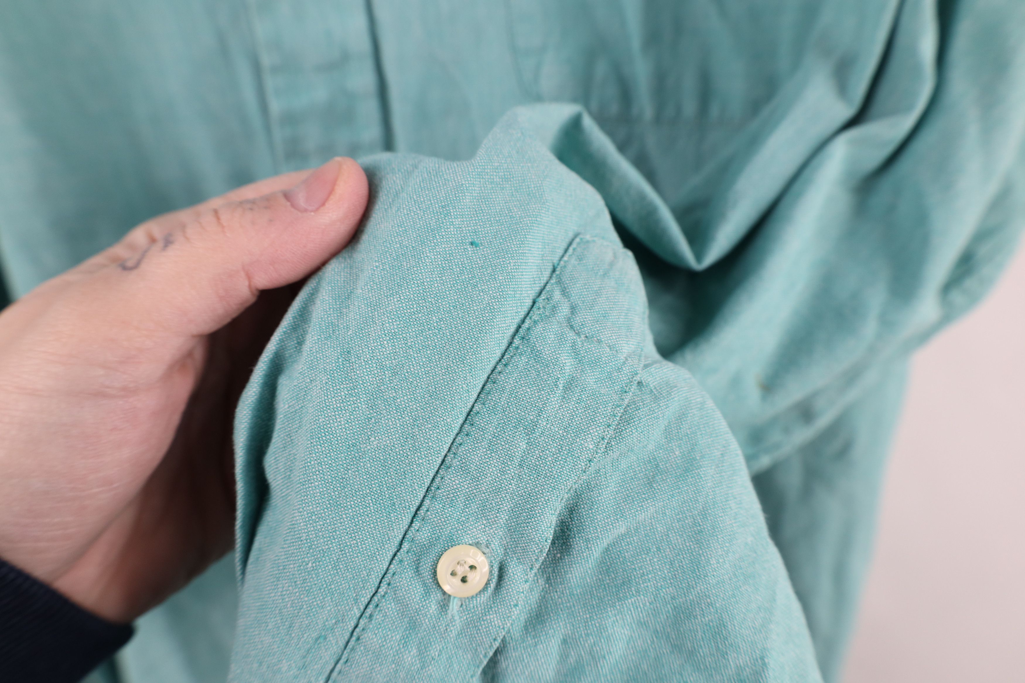 J.Crew × Vintage Vintage 90s J Crew Chambray Button Down Shirt Green Cotton Size US XL / EU 56 / 4 - 6 Thumbnail