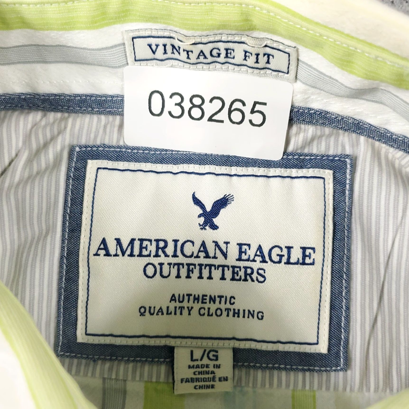 American Eagle Outfitters Shirt American Eagle Mens Large Yellow/Green White Striped Button Up Long Sleeve Size US L / EU 52-54 / 3 - 7 Thumbnail