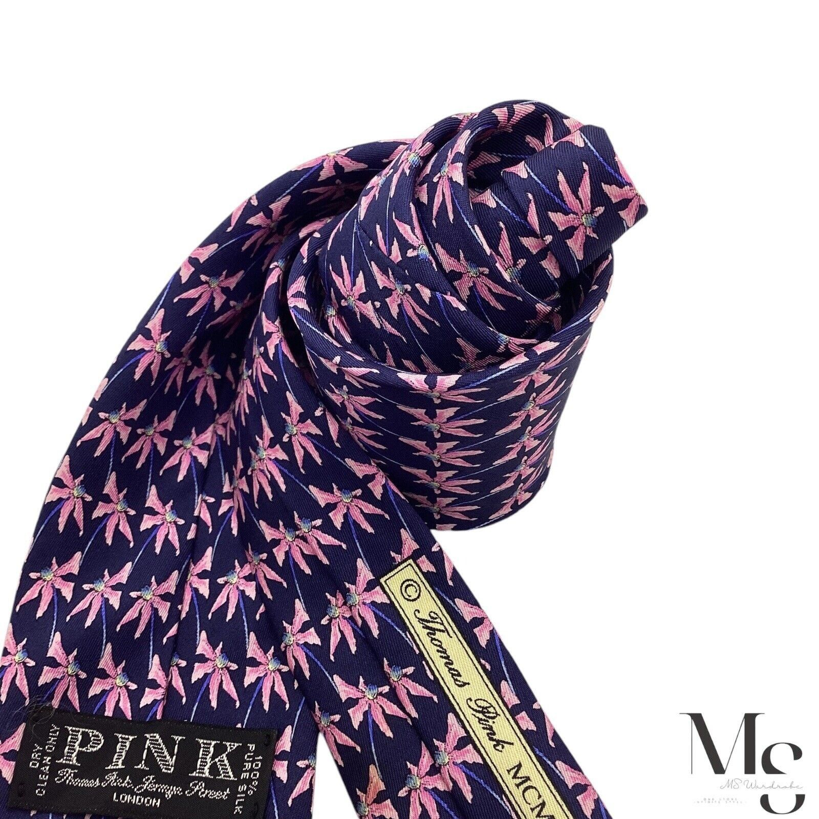Thomas Pink PINK THOMAS PINK Blue & Pink Floral Silk Tie Made In England Size ONE SIZE - 4 Thumbnail