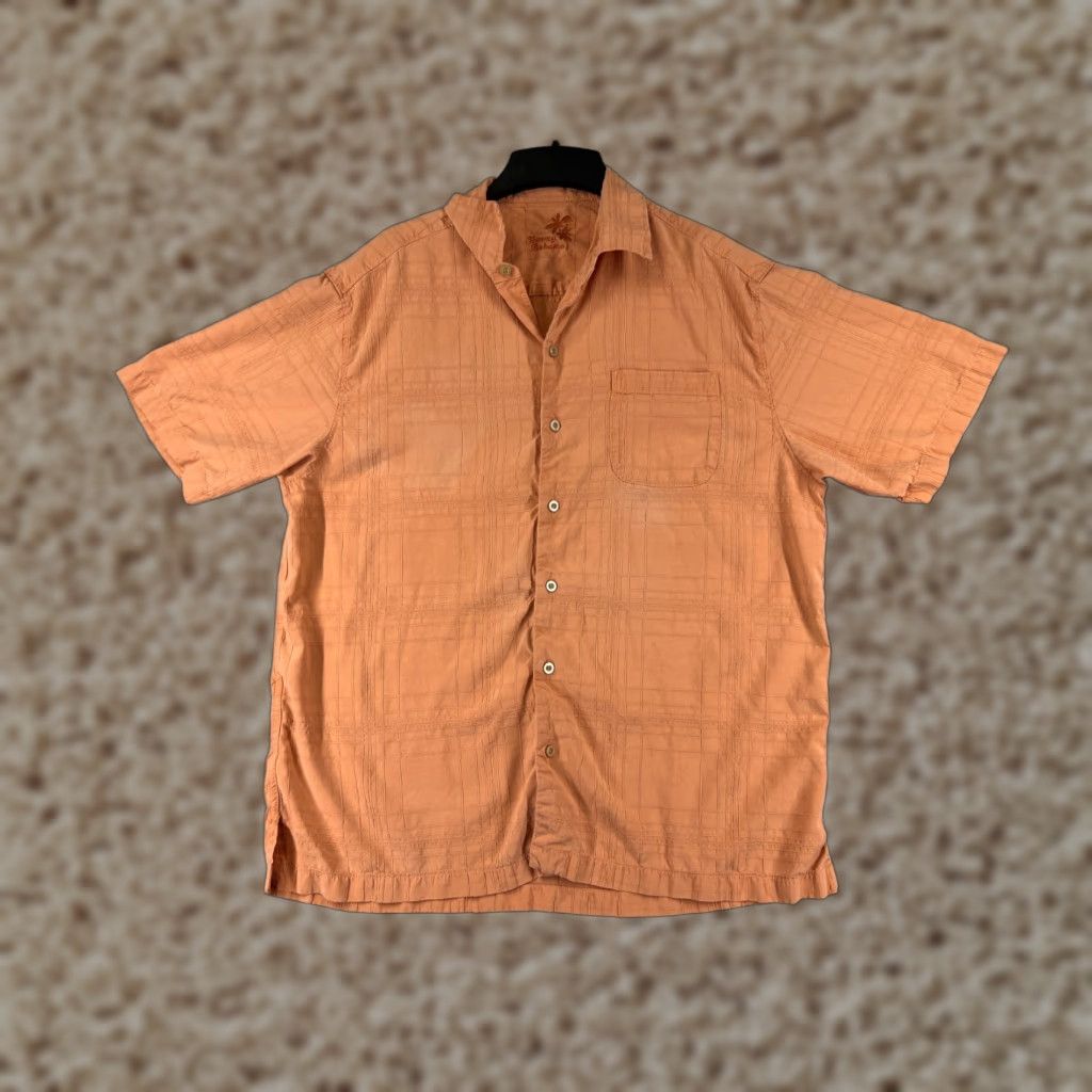 Tommy Bahama Tommy Bahama Shirt Men Large Orange Geometric Hawaiian Silk Button-Up Short Sleeve Shirt Crew Neck Collared Resort Beach Size US L / EU 52-54 / 3 - 1 Thumbnail