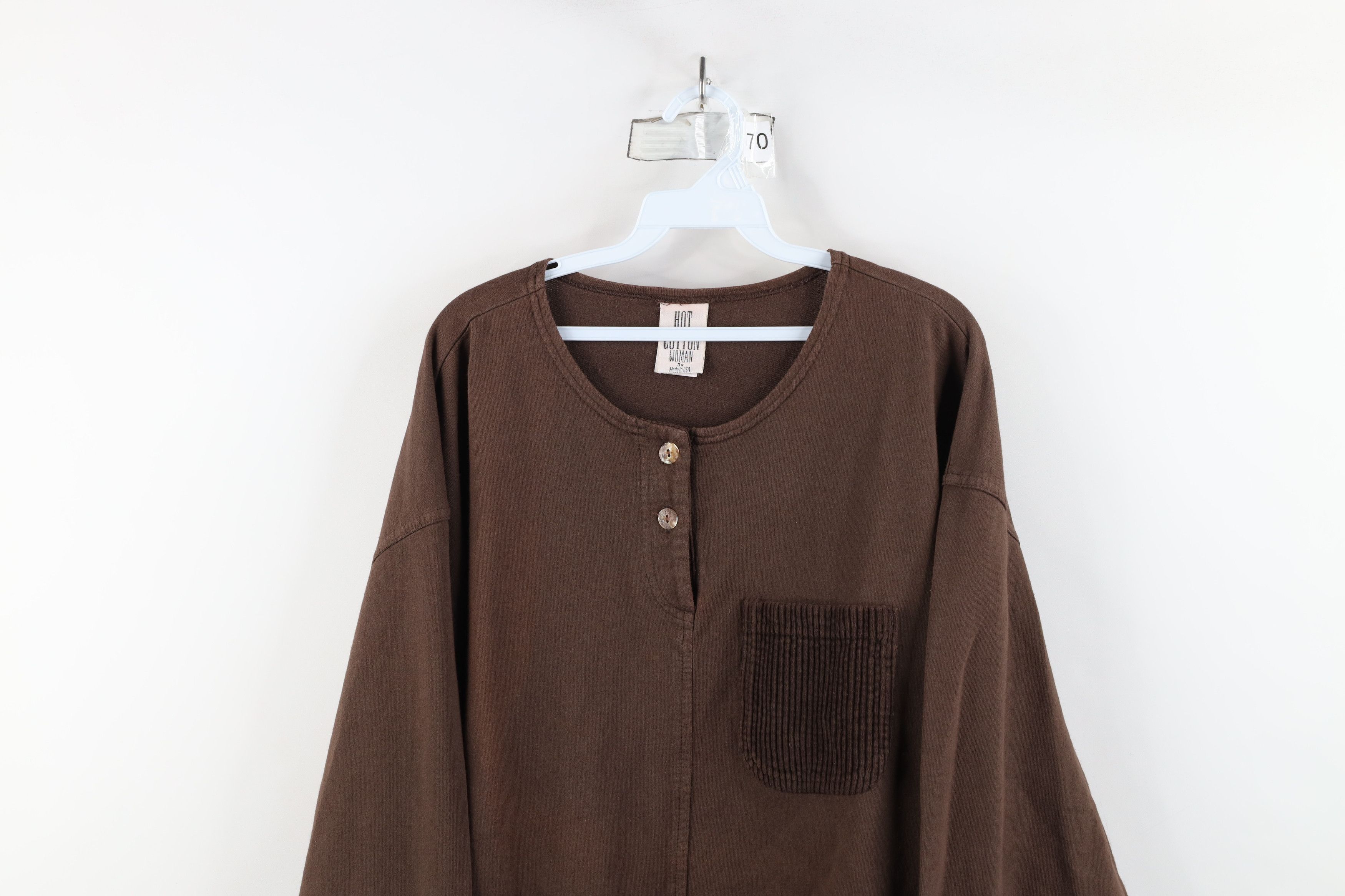Vintage Vintage 90s Lagenlook Corduroy Pocket Henley T-Shirt USA Size 3XL / US 20-22 - 2 Thumbnail