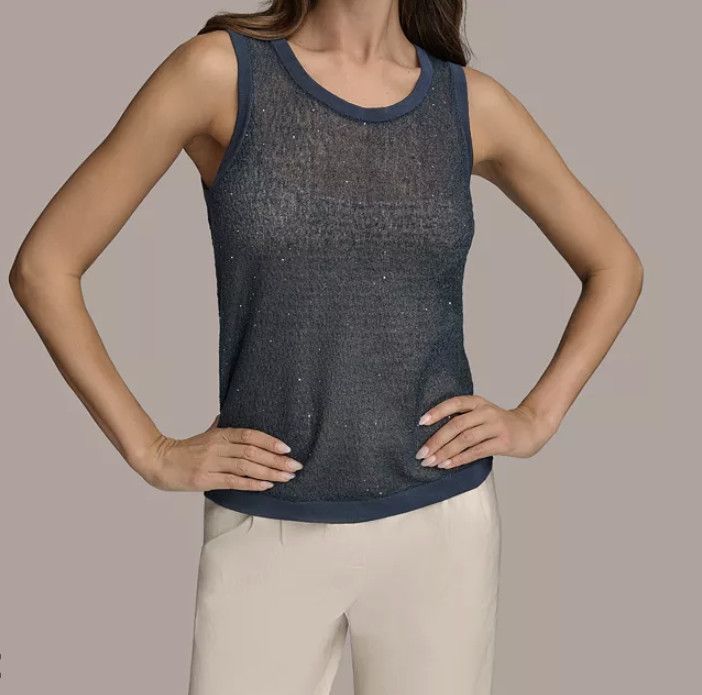 Donna Karan Donna Karan New York Sequin Embellished Tank Top Tide ( L ) Size L / US 10 / IT 46 - 1 Thumbnail