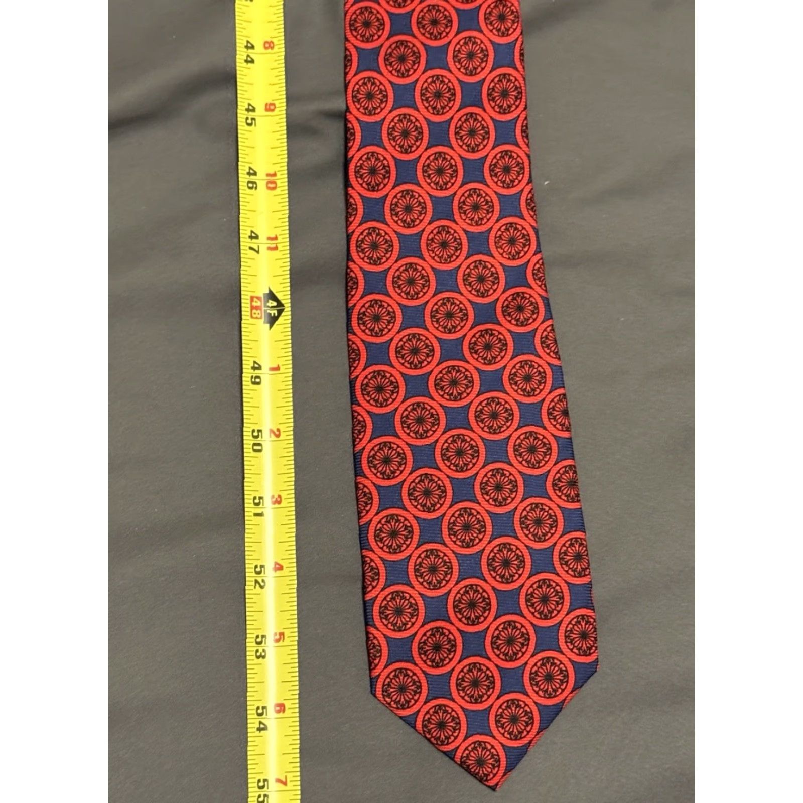 Vintage Ben Silver Tie Red Blue Medallion Geometric Stylish Elegance Luxury Size ONE SIZE - 6 Thumbnail