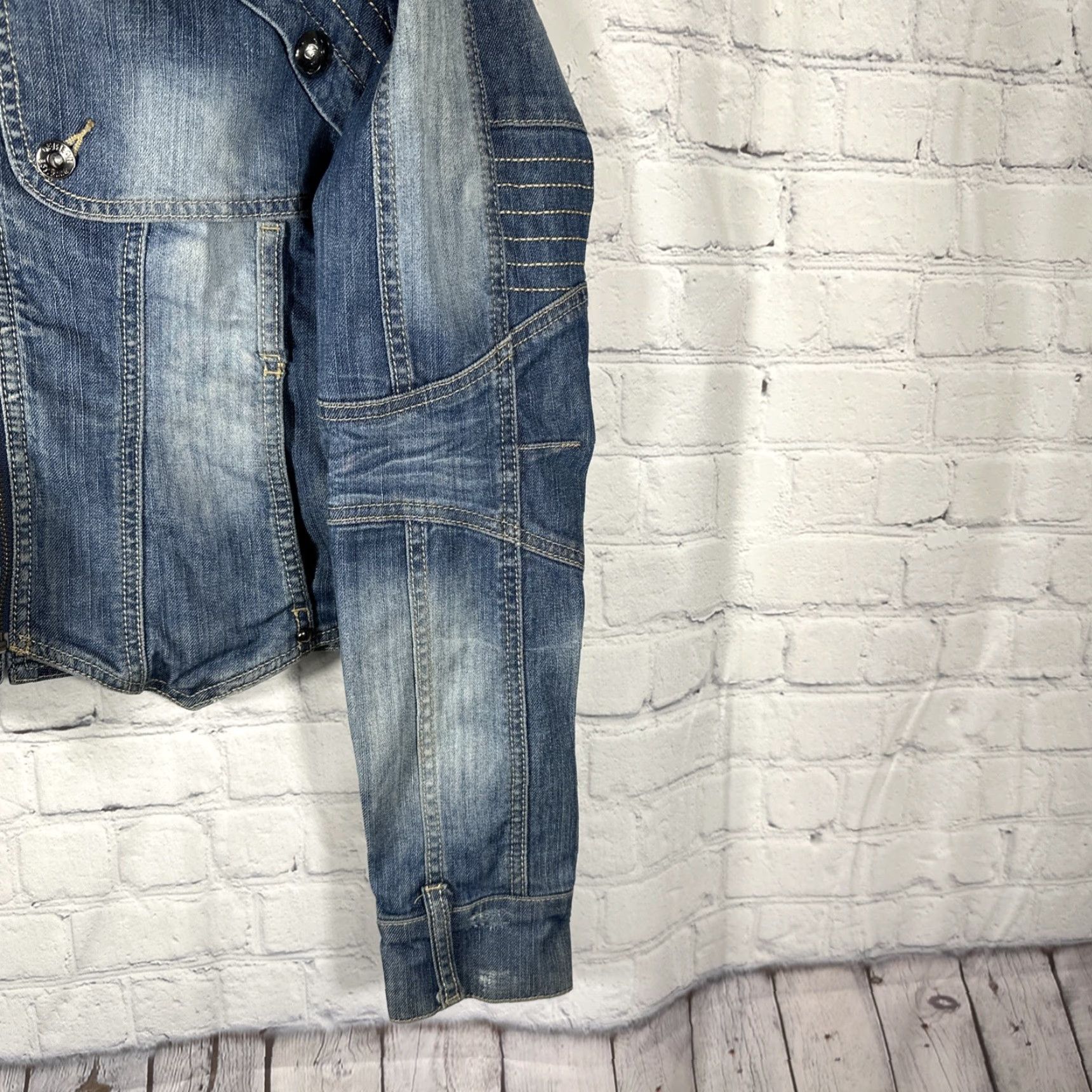 Denime Y2K Dereon Jean Jacket Womens Large Denim Zip Button Up Beyoncé Boho Shirt Womens L Denim Jacket 90s Bohemian Shirts Men? Size 36" / US 14 / IT 50 - 7 Thumbnail