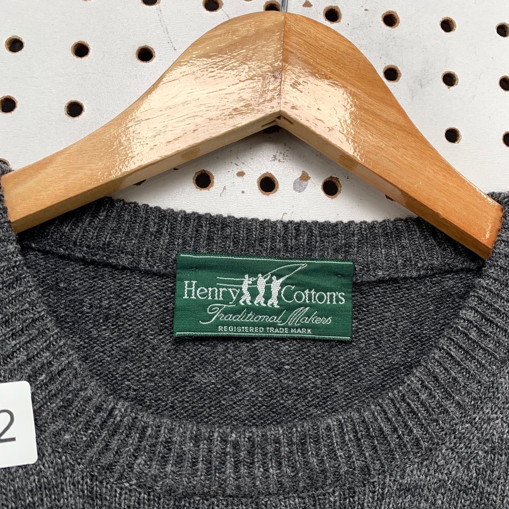 VINTAGE Henry Cotton Sweater Mens M Gray Merino Wool Crewneck Knit Pullover Winter Fall Italy 90s Mens