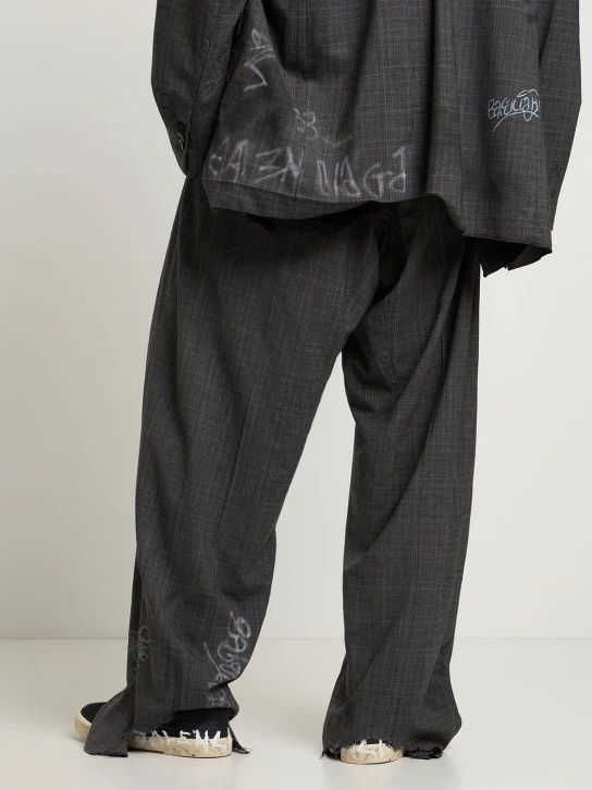 Balenciaga 🔥$2.8K VALUE🔥m Wool Tailored Graffiti Prince of Wales Pants Size US 32 / EU 48 - 2 Thumbnail