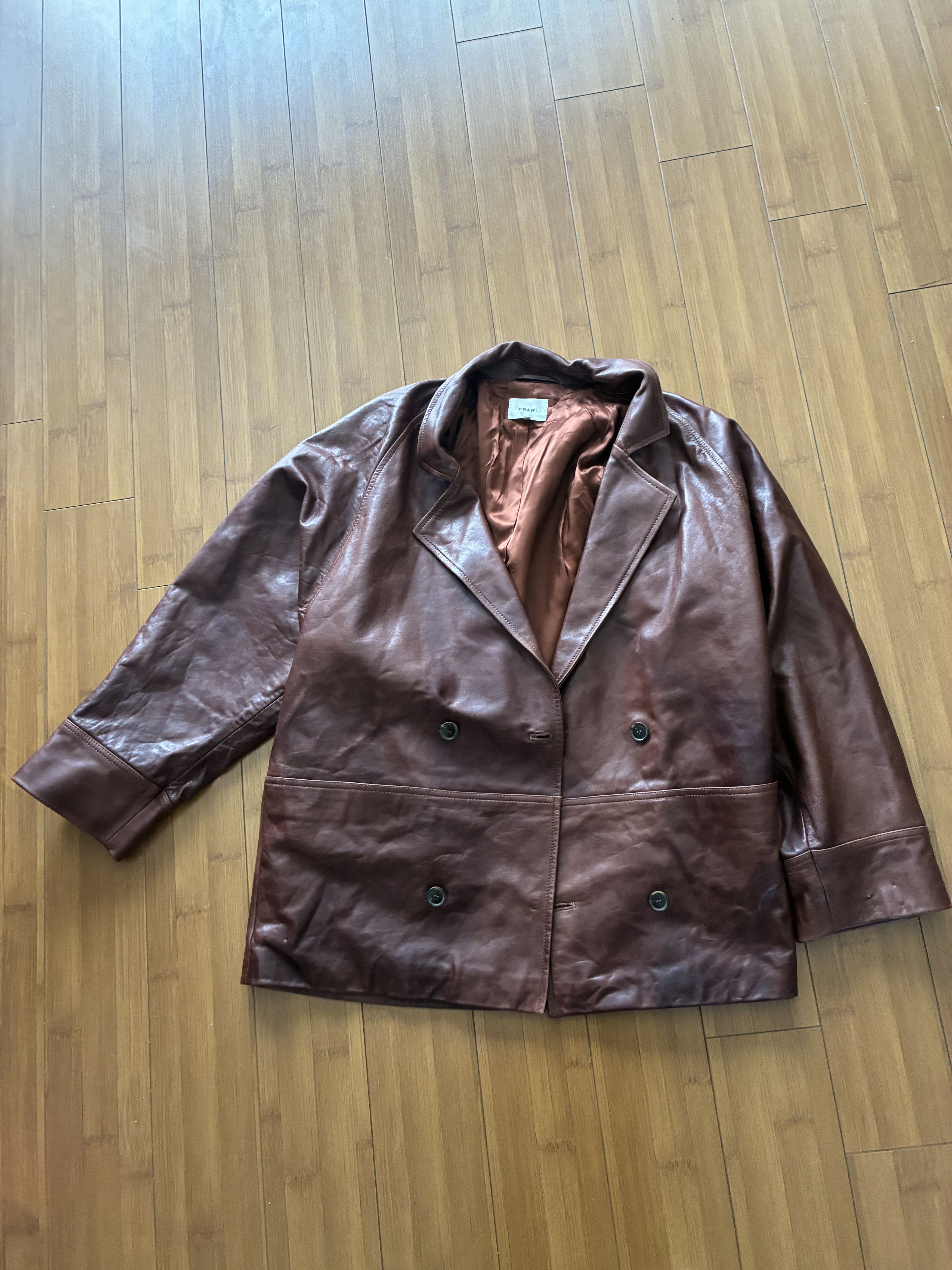 Frame FRAME Double-breasted lamb leather jacket Brown Small Size S / US 4 / IT 40 - 2 Thumbnail