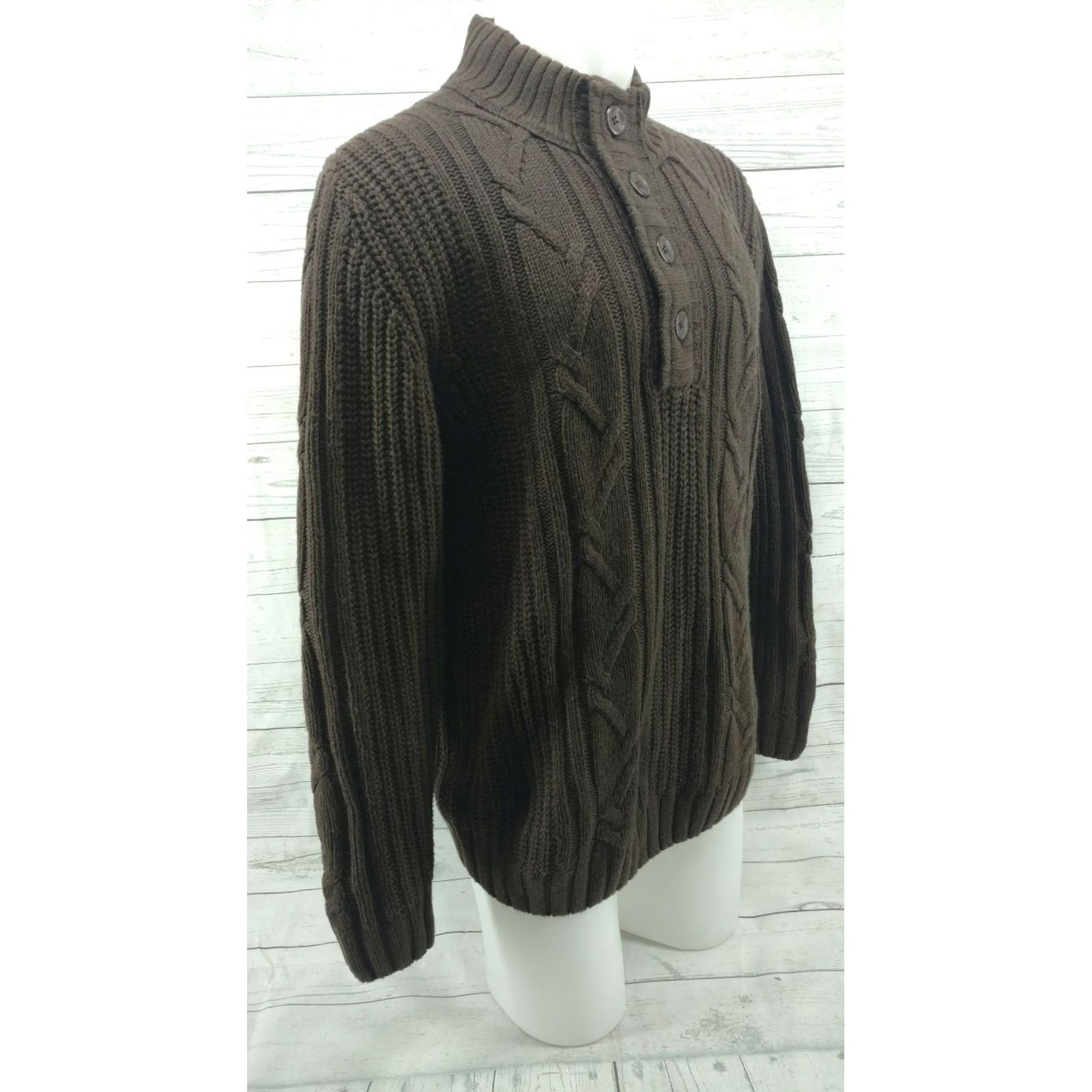 Vintage CABELAS Men's Sweater Cable Knit Brown Mock Neck Outdoor Large Shirt Men Size US L / EU 52-54 / 3 - 3 Thumbnail
