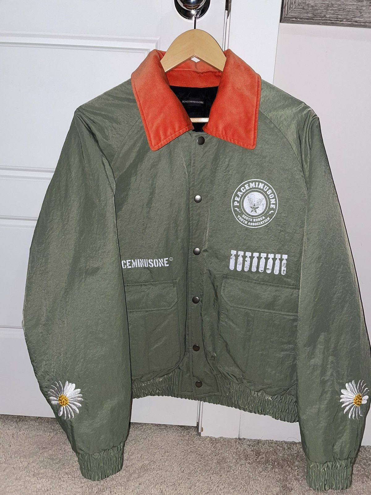 image of Peaceminusone Pmo Ss22 Sage Bomber in Green Orange, Men's (Size Medium)