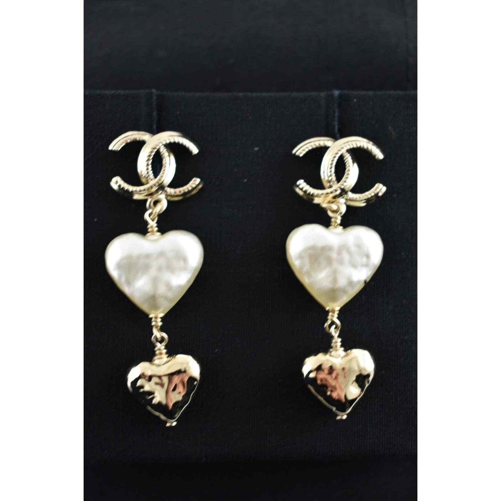 Chanel Chanel Shape Gold Pearl Statement Stud Drop Long Earring Size ONE SIZE - 9 Thumbnail