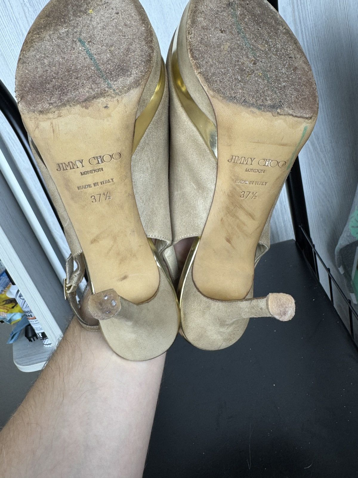 Jimmy Choo JIMMY CHOO Suede Mirrored Platform Open Toe Heels Pumps 7.5 Size US 7.5 / IT 37.5 - 15 Thumbnail