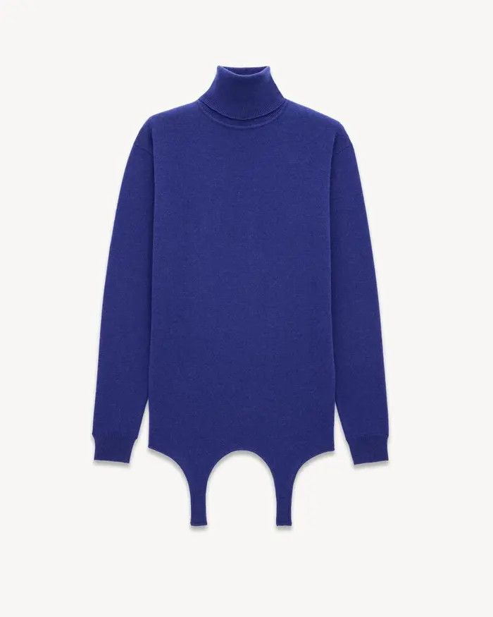 Saint Laurent Paris oc11z0126 806969 Turtleneck Garter Sweater in Cashmere Blue Size XS / US 0-2 / IT 36-38 - 1 Thumbnail