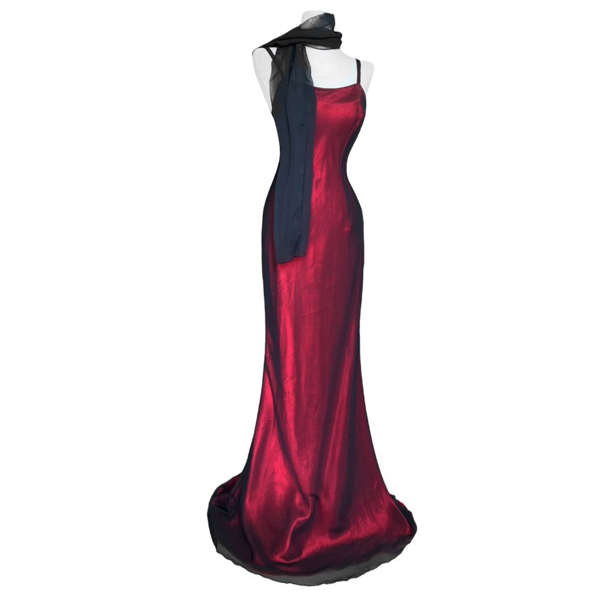 Vintage Breathtaking long red satin dress Size S / US 4 / IT 40 - 4 Thumbnail