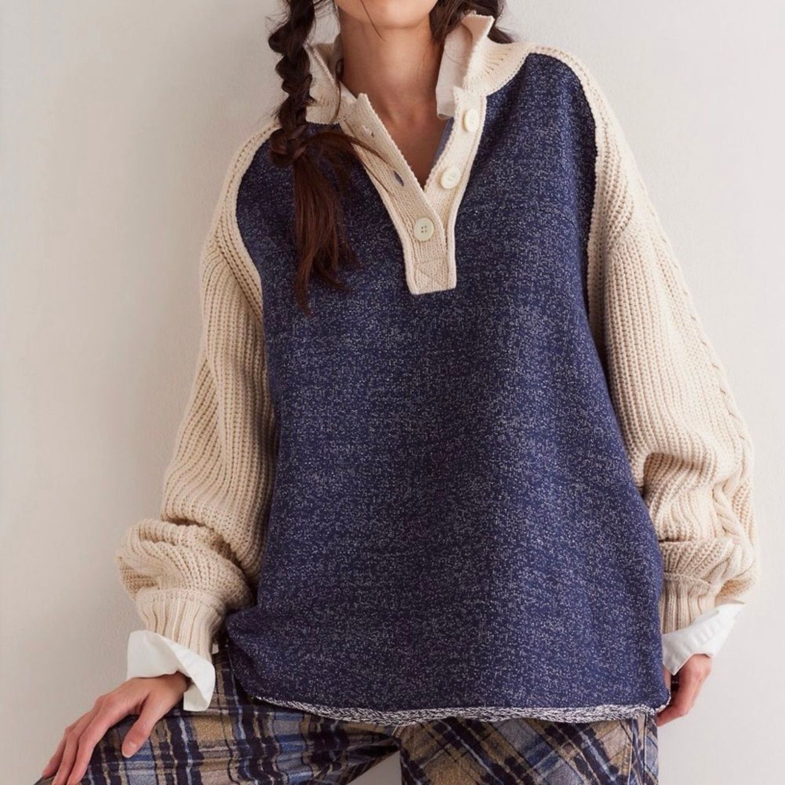 Free People NWT Free People We The Free Marco Polo Sweater Navy Combo M Size M / US 6-8 / IT 42-44 - 1 Thumbnail