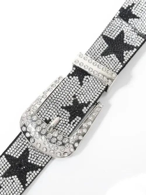 Japanese Brand Shiny Rhinestone Star Pu Leather Belt Size ONE SIZE - 2 Thumbnail