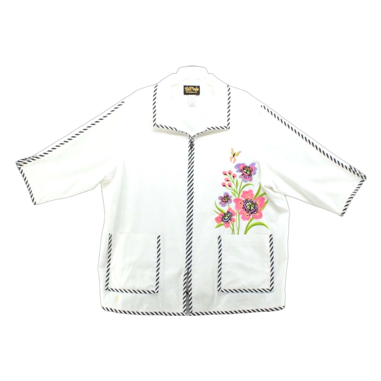 Bob Mackie VINTAGE Bob Mackie Wearable Art Jacket Womens 2X White Floral Full Zip Old Money Jacket (Plus Size) Womens 90s Art Classic Designer Outdoor Size XXL / US 16-18 / IT 52-54 - 1 Thumbnail