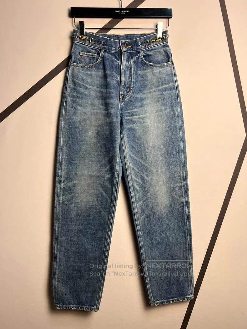 Celine CELINE Turnip Washed Blue Denim Jeans with Gold Chain Size US 26 / EU 42 - 1 Thumbnail