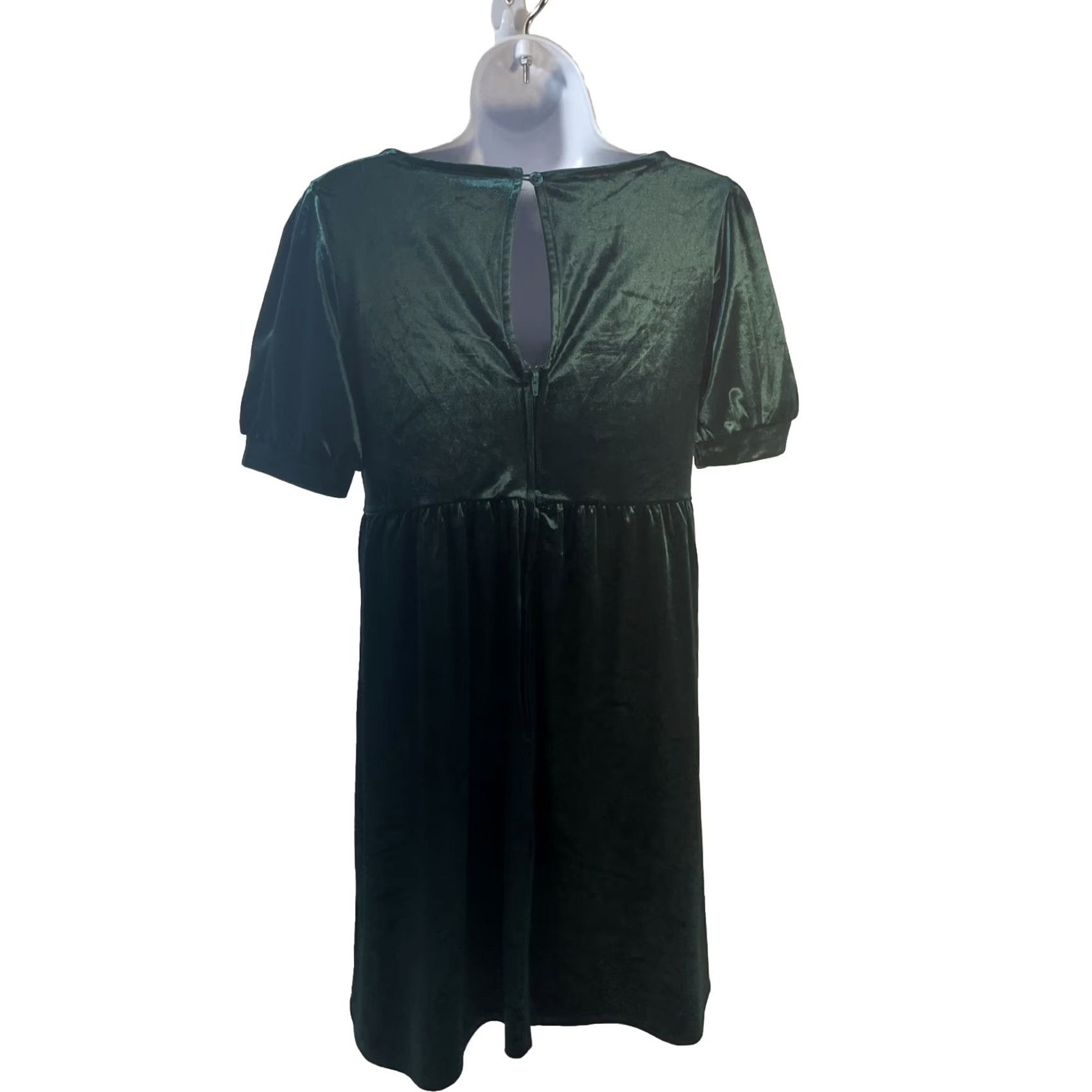 Vintage Trixxi Clothing Company Dress Women Medium Emerald Green Square Neck Zip Button Knit Polyester Spandex Shift Knee Length Short Sleeve Vintage No Size M / US 6-8 / IT 42-44 - 2 Thumbnail