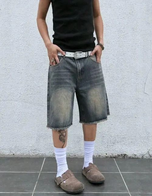 VIBE Distressed Faded Frayed Streetwear Y2K Jorts Size US 30 / EU 46 - 3 Thumbnail