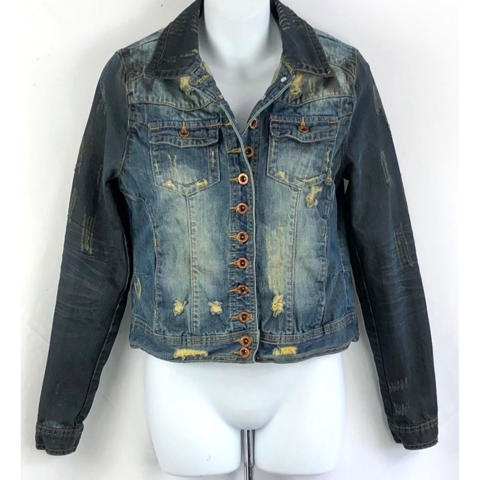 Denime white crow distressed cropped jean jacket S denim ButtonUp grunge 90s Jacket Women Small Blue 90s Womens Size 28" / US 6 / IT 42 - 5 Thumbnail