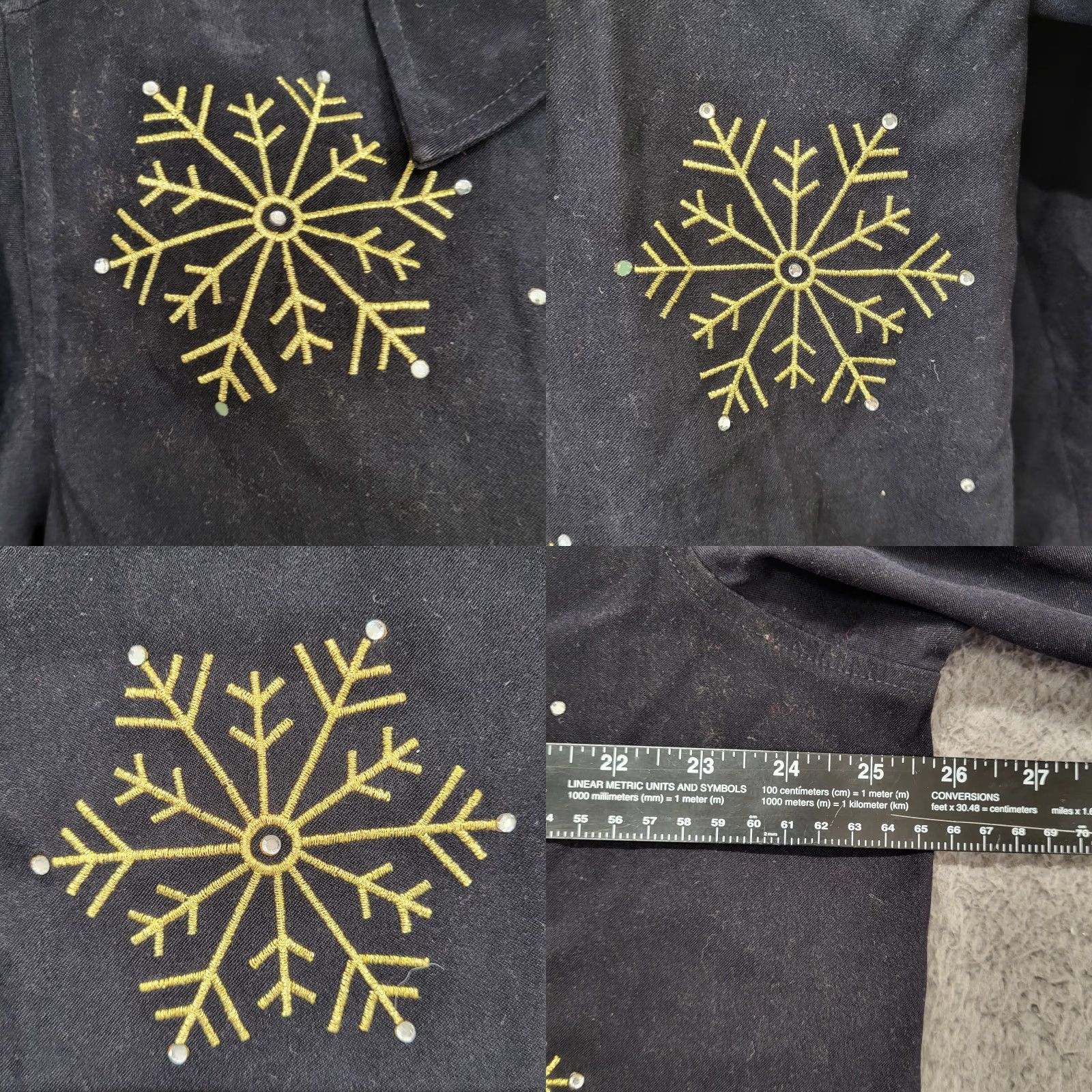 Quacker Factory VINTAGE Quacker Factory Shirt Jacket Women 1X Black Gold Snowflakes Long Sleeve Button-Up Embroidered Christmas Holiday Size XL / US 12-14 / IT 48-50 - 8 Thumbnail
