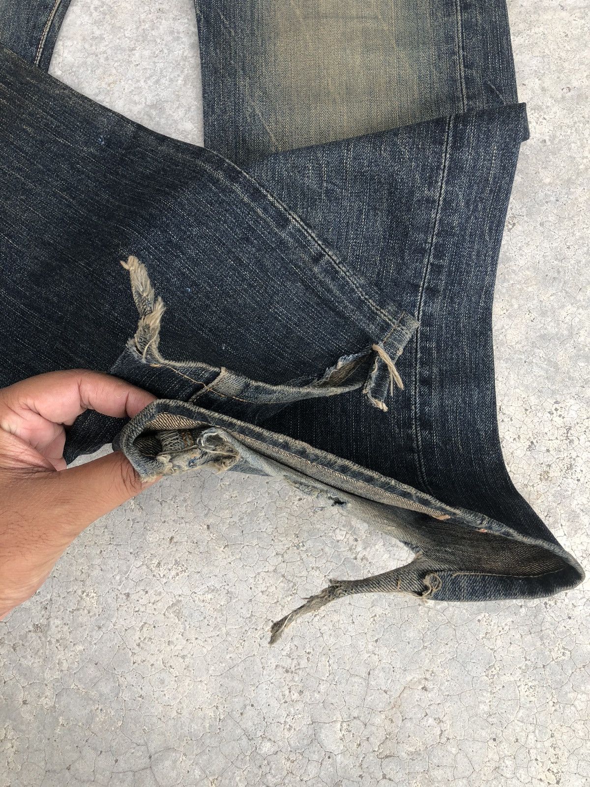 If Six Was Nine Japanese Edwin 505s Flared Jeans Mudwash Distressed Denim Size US 32 / EU 48 - 13 Thumbnail