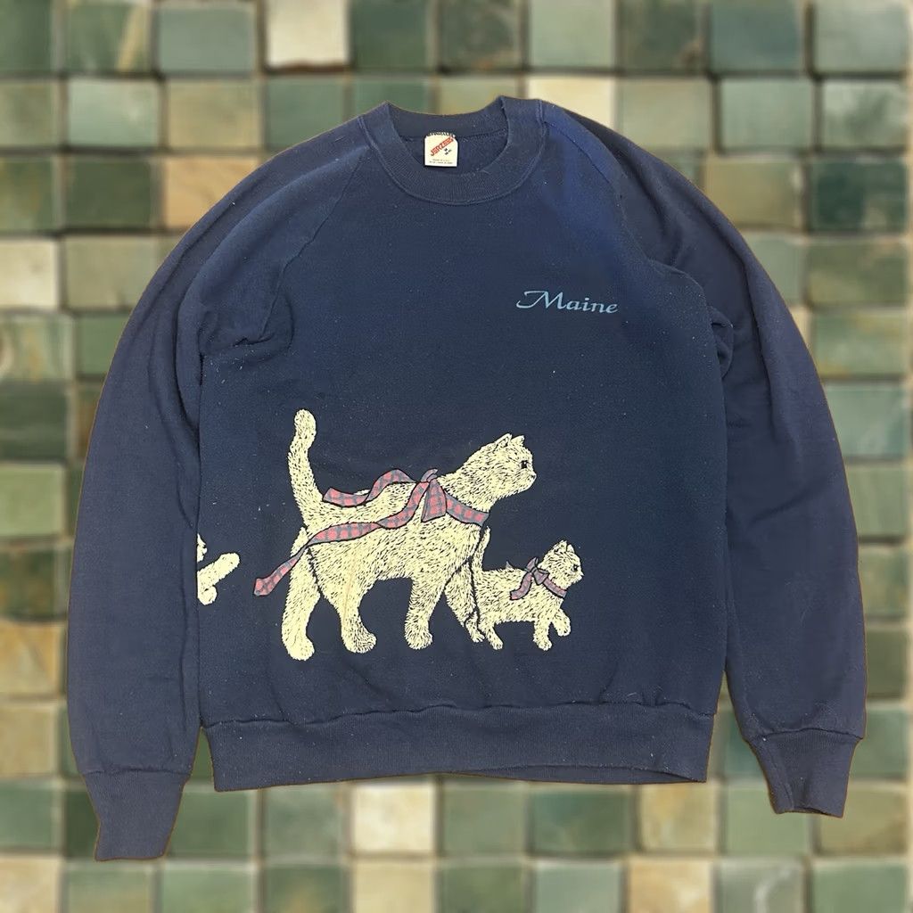 Jerzees VINTAGE JERZEES 80s Cat Sweatshirt Women's Medium Blue Pilly Size M / US 6-8 / IT 42-44 - 1 Thumbnail
