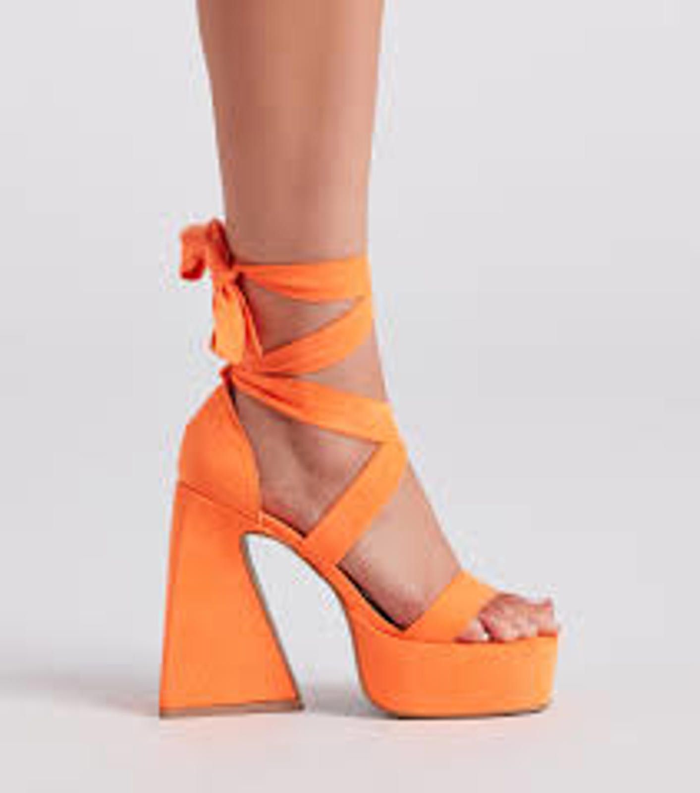 Cobra Eye-Catching Orange Platform Heels with Ties Size US 8.5 / IT 38.5 - 1 Thumbnail