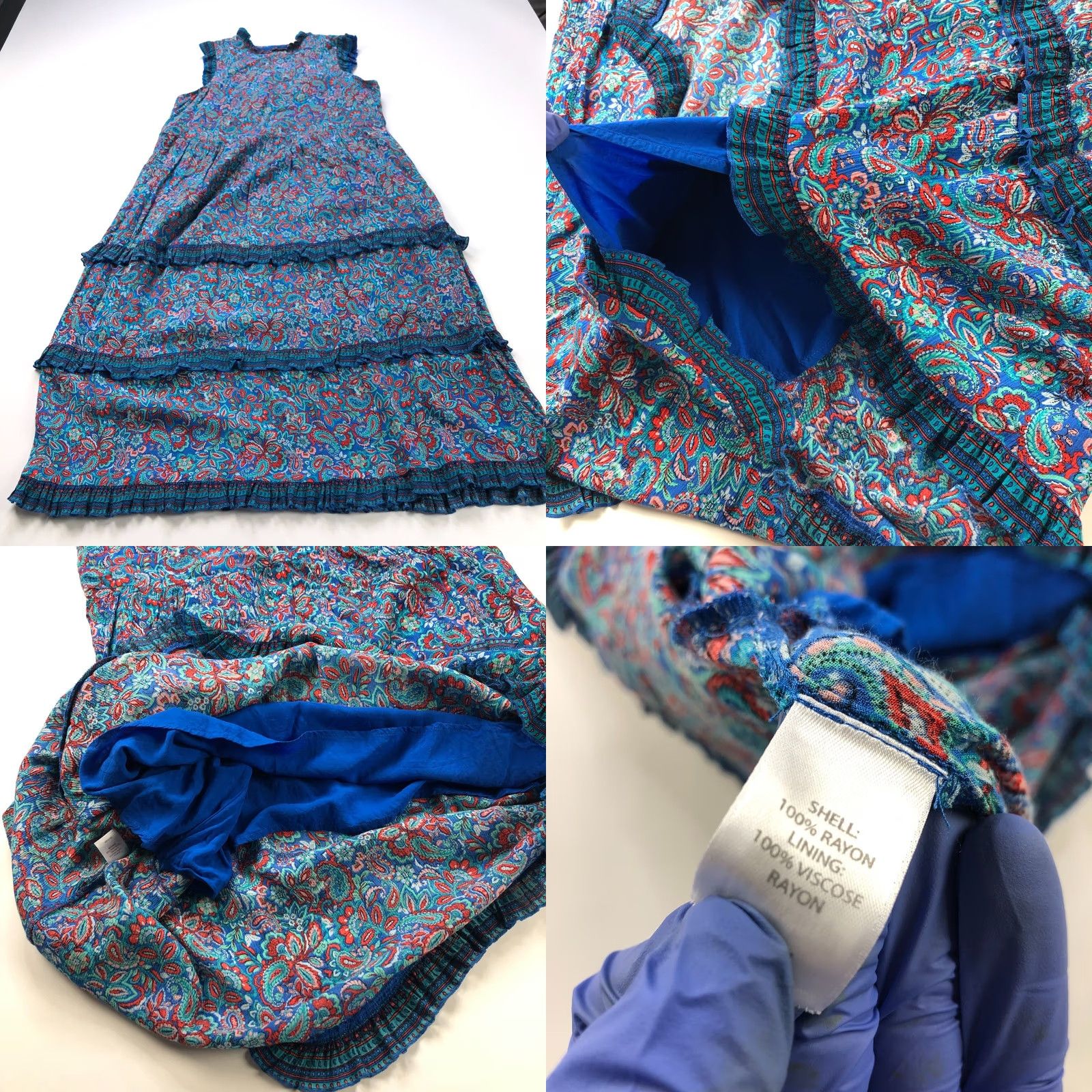J. Jill J. Jill PM Petite 100% Rayon Paisley Ruffled Tiered Below Knee Dress Blue MINT Dress Size M / US 6-8 / IT 42-44 - 8 Thumbnail