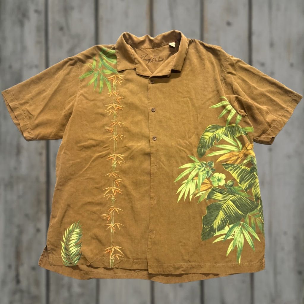 Tommy Bahama Tommy Bahama Men's XL Silk Brown Green Tropical Hawaiian Shirt Embroidered Size US XL / EU 56 / 4 - 1 Thumbnail