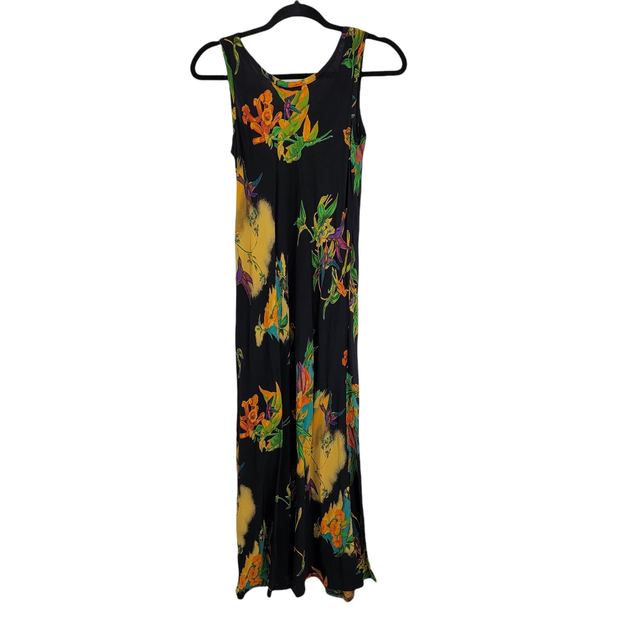 Vintage Vtg 80's 2pc Maxi Dress Sz S Black Hummingbird Neon Psychede Size S / US 4 / IT 40 - 13 Thumbnail
