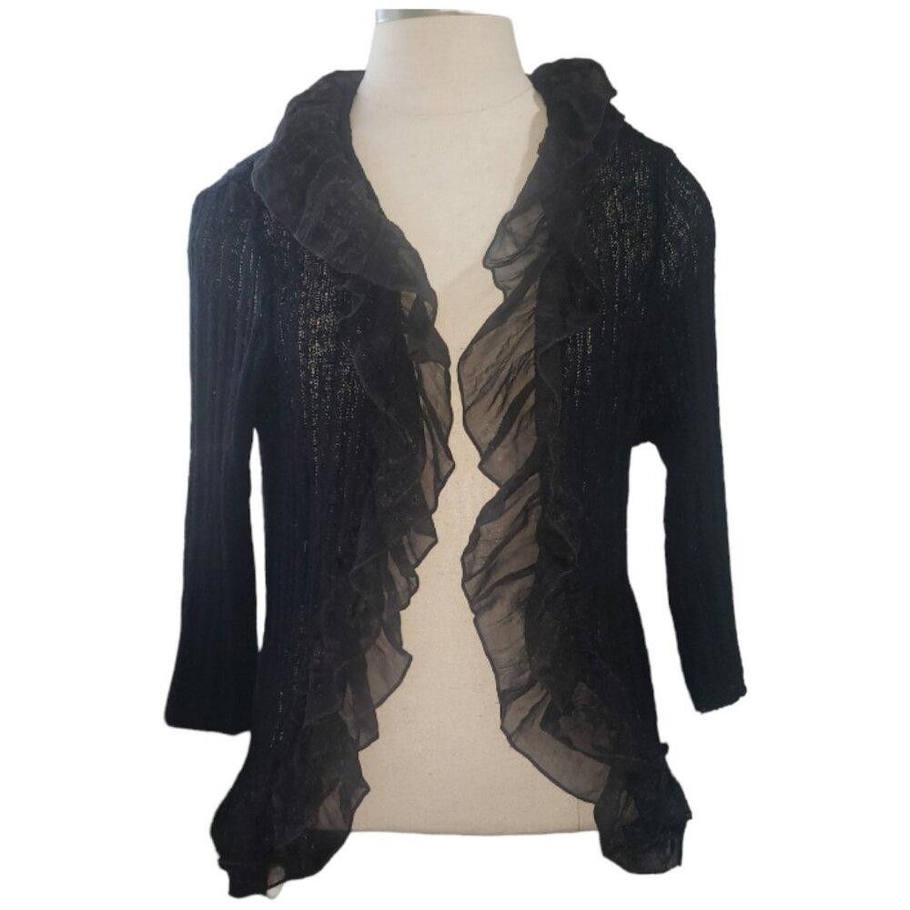 Designer CT1607 Ethyl Black Ruffled Open Lightweight Shrug M Size M / US 6-8 / IT 42-44 - 1 Thumbnail