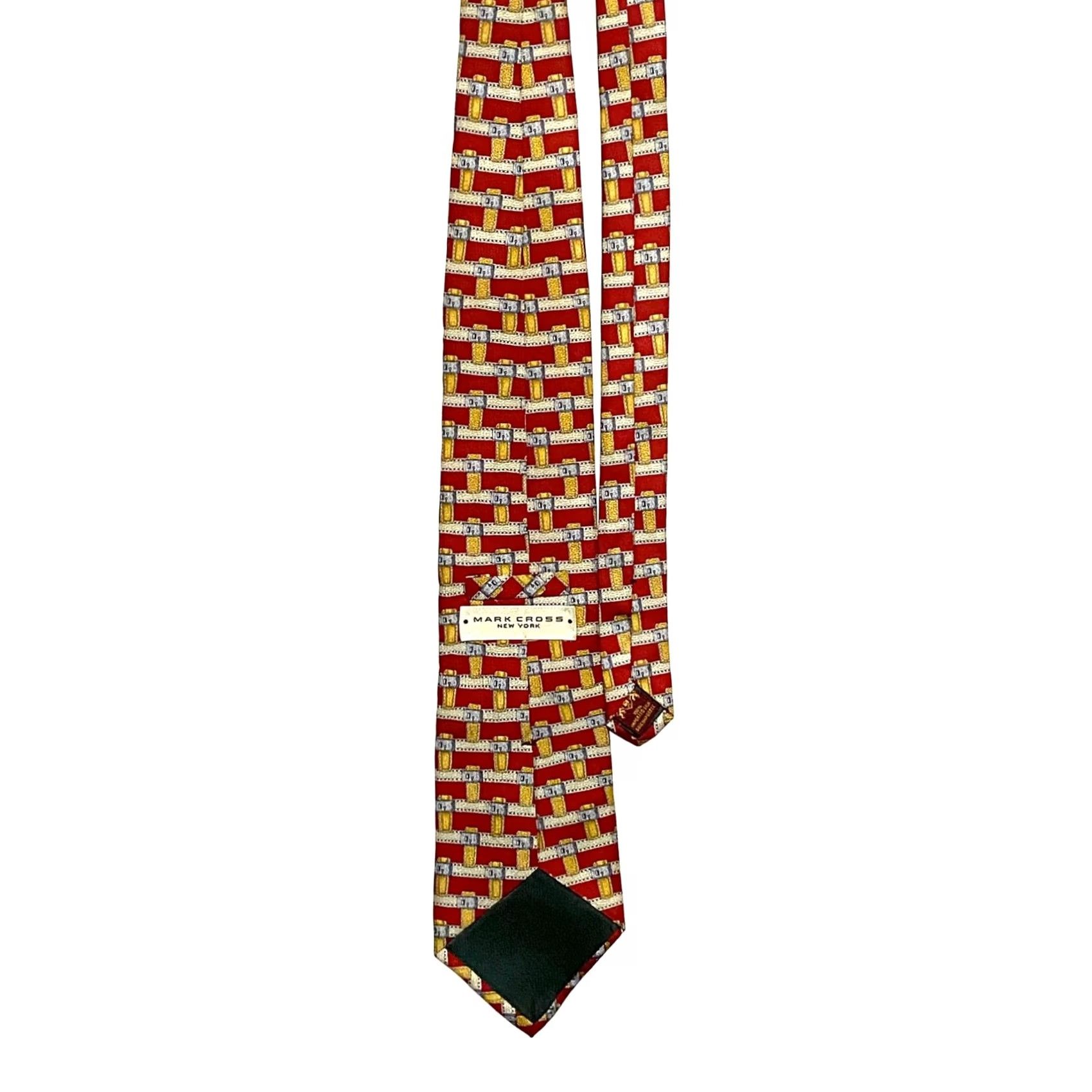 Mark Cross VINTAGE Mark Cross Silk Mens Tie Geometric Red Gold Buckle Locks Quiet Luxury Preppy Size ONE SIZE - 3 Thumbnail