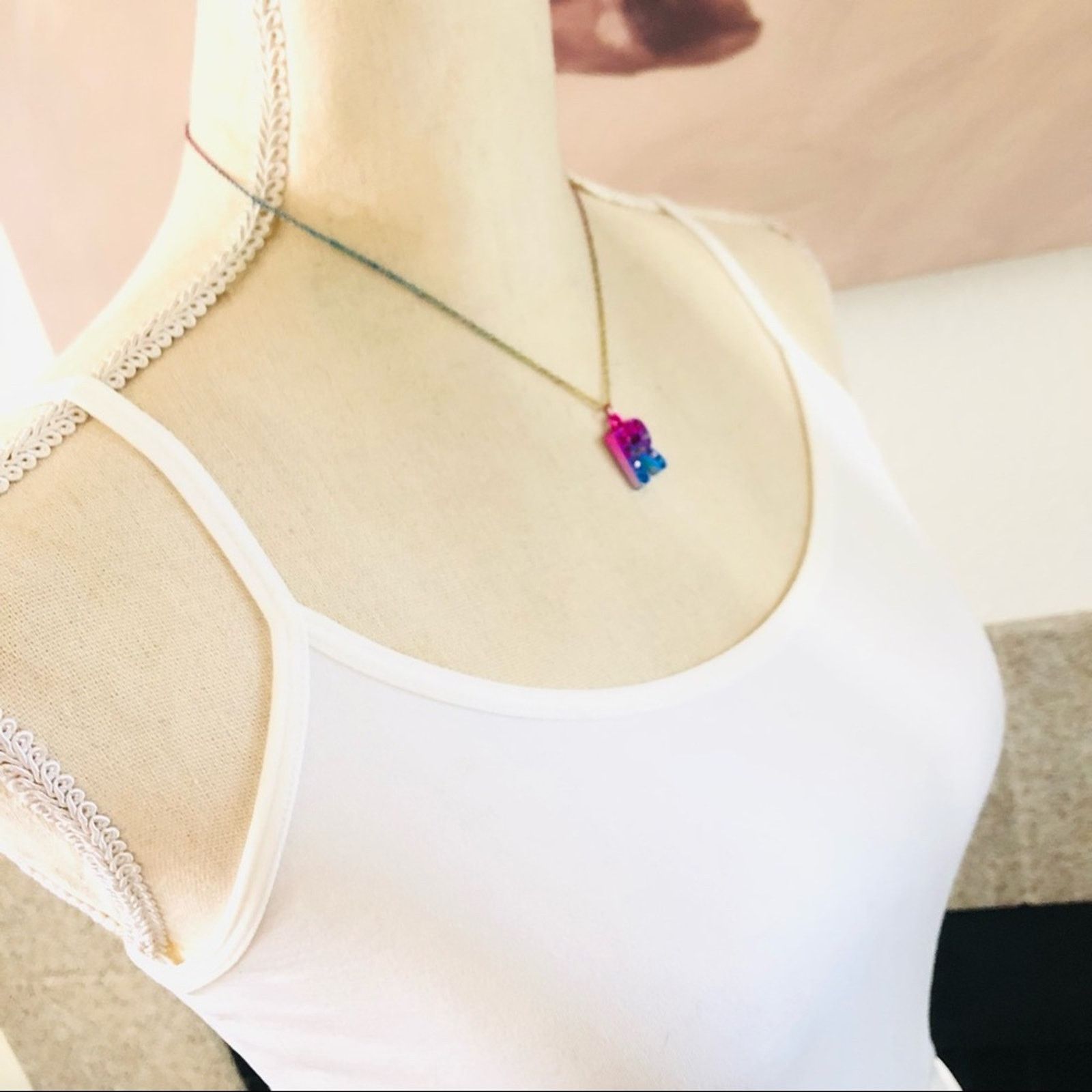 Jewelry Rainbow monogram initial “R” pendant on chain necklace Size ONE SIZE - 2 Thumbnail