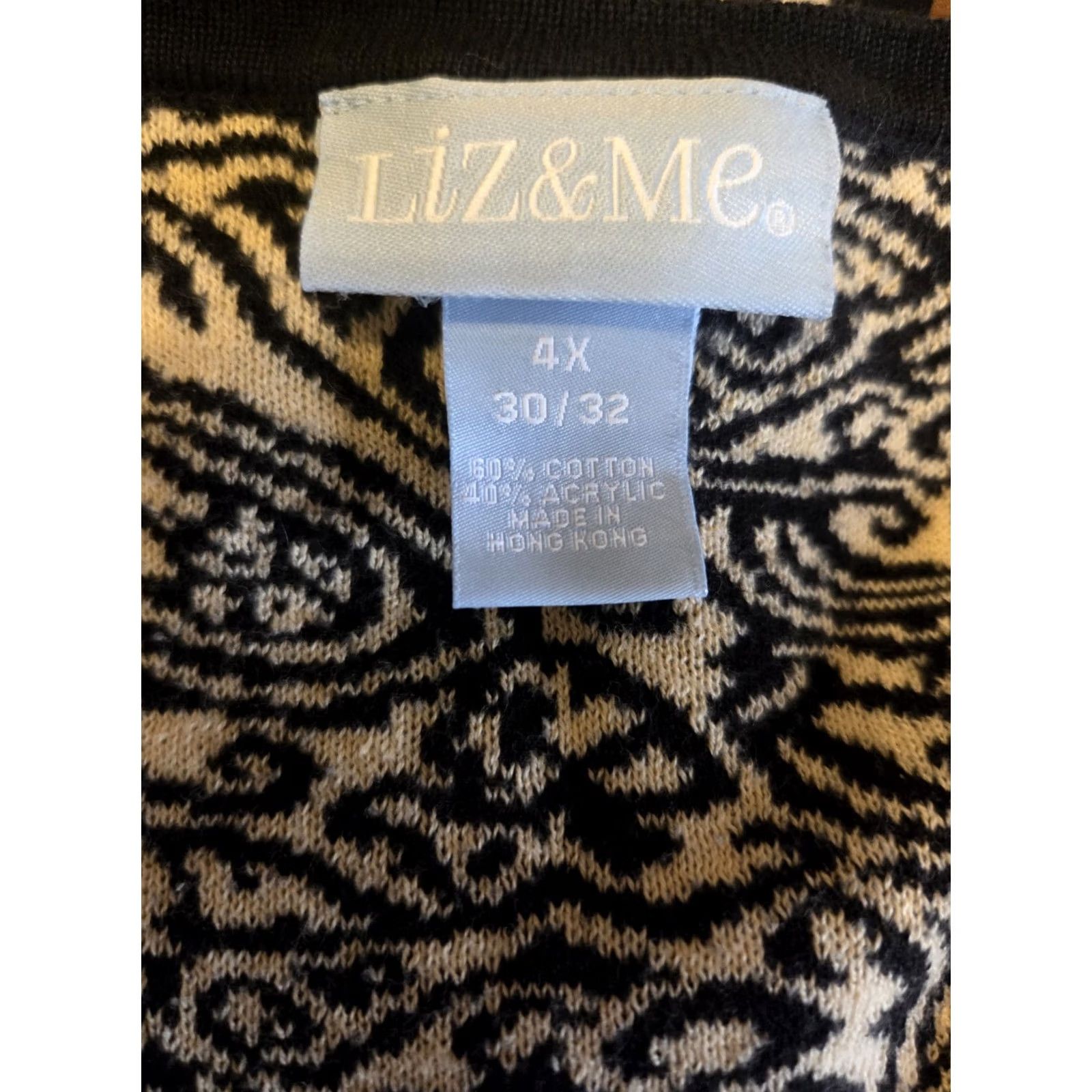Vintage Liz & Me Sweater Black Beige Paisley Print V-Neck 4X Womens Size XXL / US 16-18 / IT 52-54 - 6 Thumbnail
