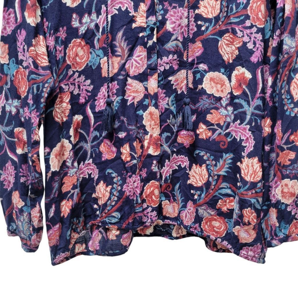 Lucky Brand Lucky Brand Sz XL Top Blouse Shirt Blue Floral Print Tassel Size XL / US 12-14 / IT 48-50 - 4 Thumbnail