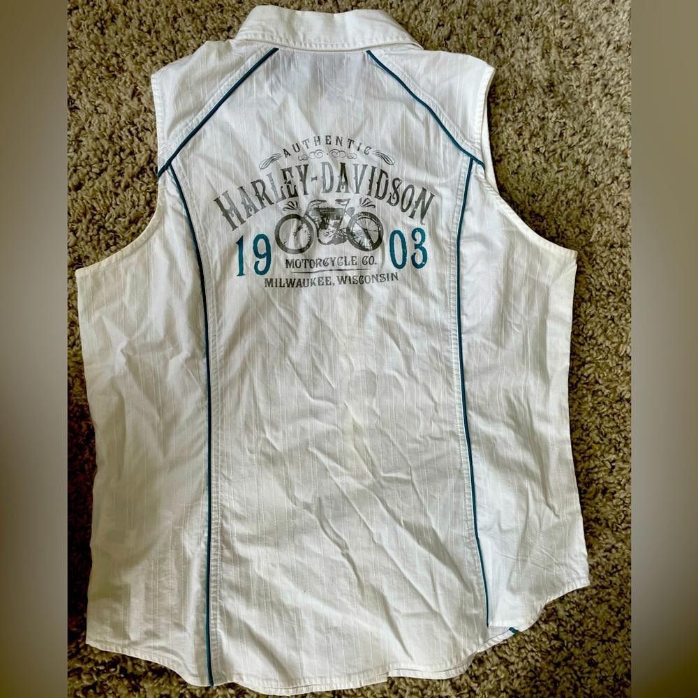 Designer Harley Davidson Sleeveless Botton Up Size L / US 10 / IT 46 - 1 Thumbnail