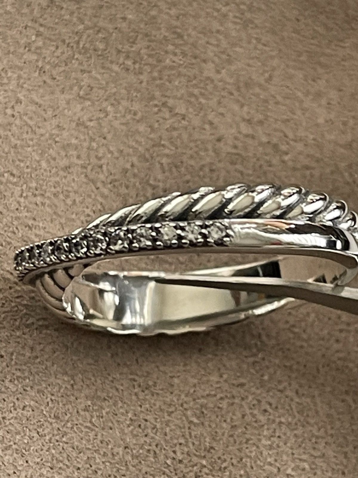 David Yurman Mint David Yurman Sterling Silver/Pave Crossover Ring Size ONE SIZE - 1 Thumbnail
