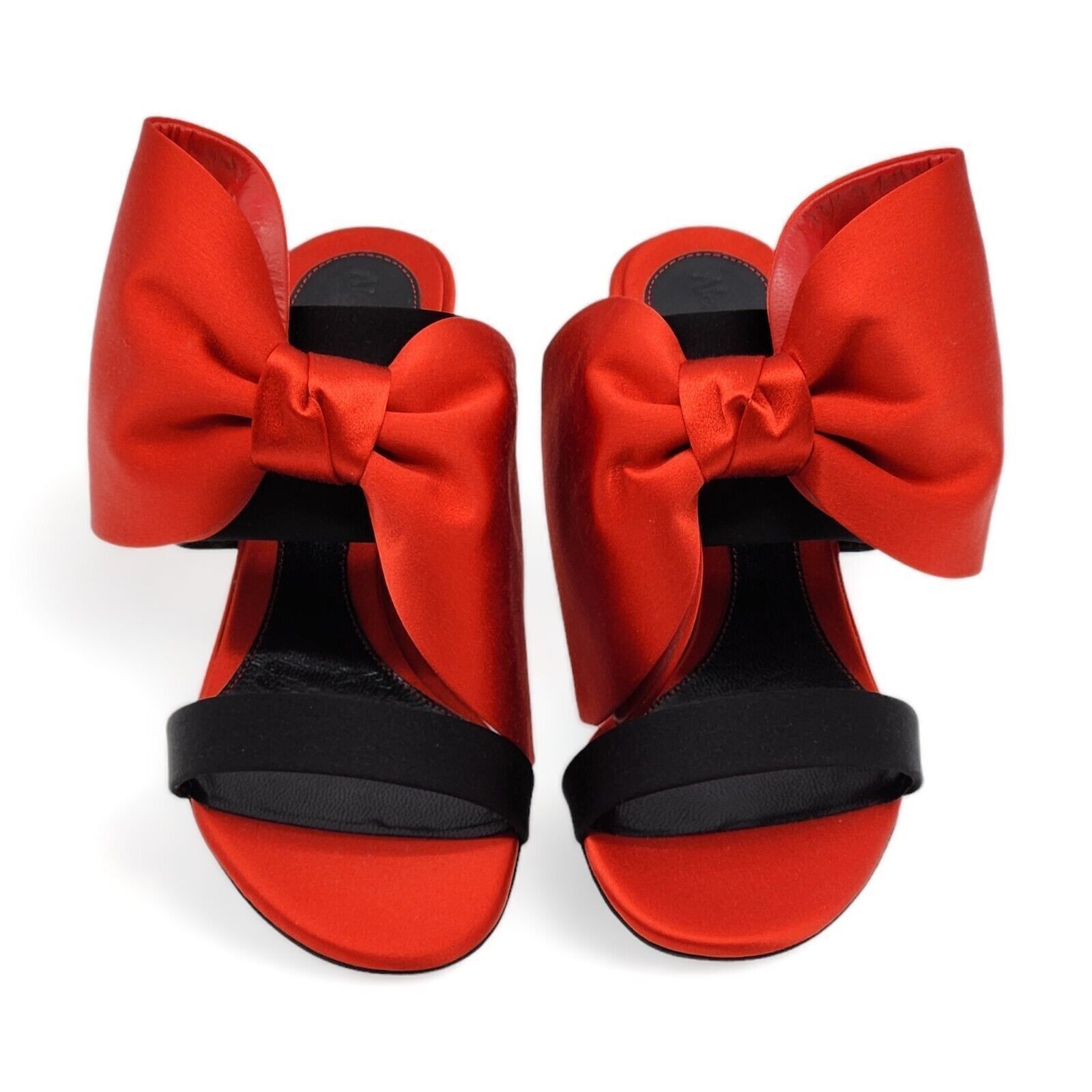 Alexander McQueen Pin Heel Bow Heeled Satin Mules Red Black EU 35 US 5 - $950 Size US 5 / IT 35 - 4 Thumbnail