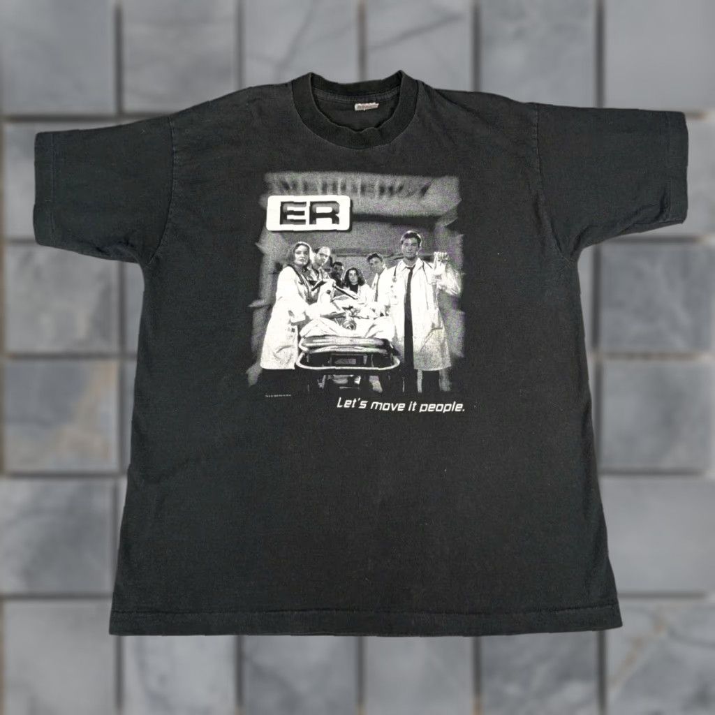 Fruit Of The Loom VINTAGE T-Shirt 90s ER Hospital TV Show Let’s Move it People XL Black Cotton Fruit of the Loom Unisex Adults 1996 Warner Bros Size US XL / EU 56 / 4 - 1 Thumbnail
