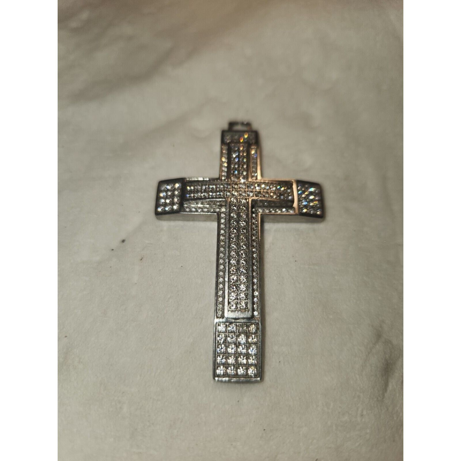 Other 2.5 Inch Silver Tone Cross Pendant With Clear Stones Size ONE SIZE - 2 Thumbnail