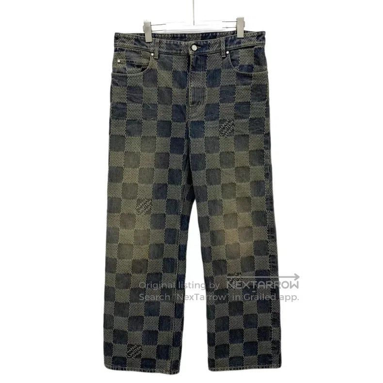 Louis Vuitton Louis Vuitton Blue Feidun Checker Denim Pants Size US 33 - 1 Thumbnail