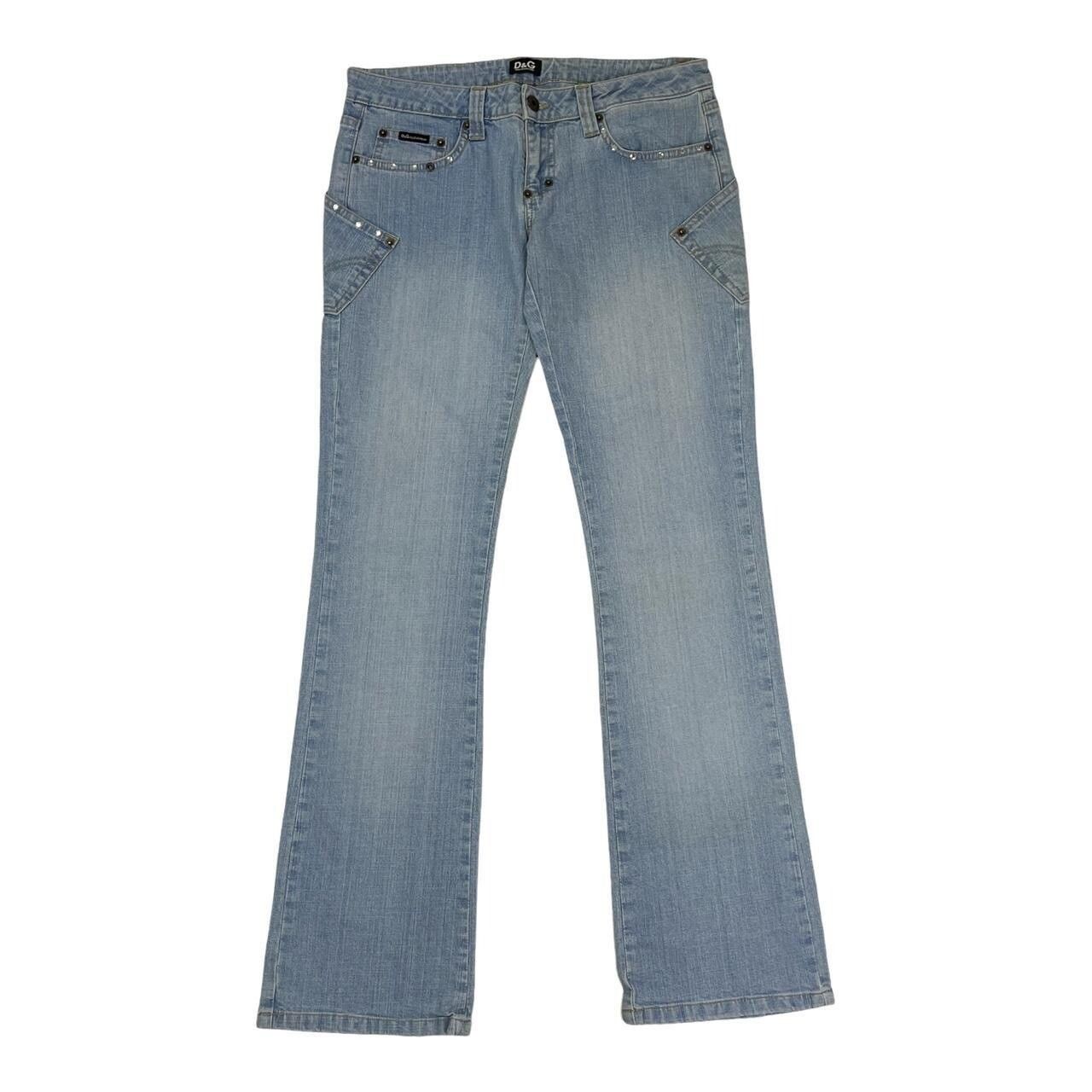 Dolce & Gabbana DOLCE & GABBANA Women’s Low Waist Flare Jeans Diamanté Pants Size 30" / US 8 / IT 44 - 2 Thumbnail