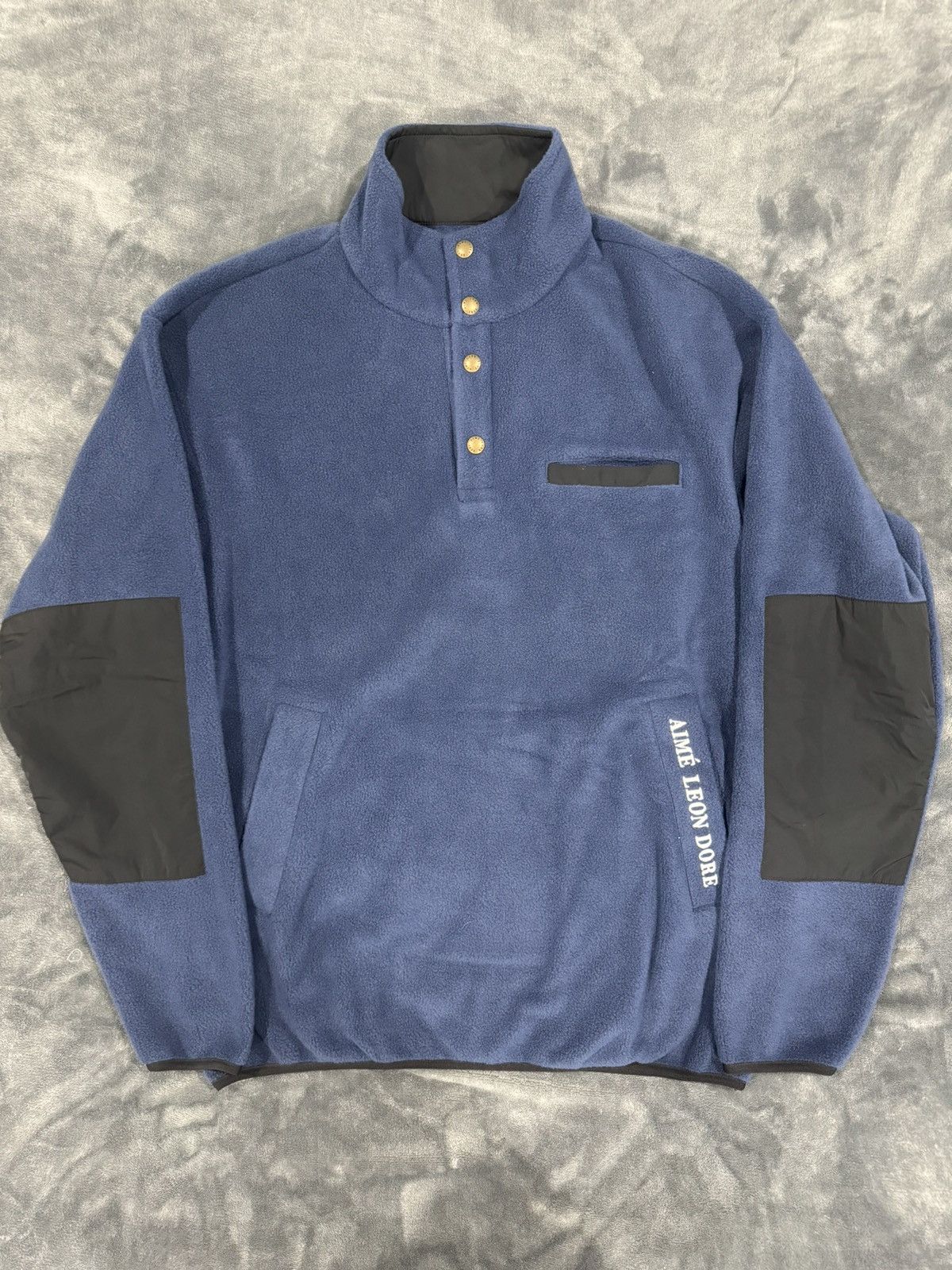 image of Aime Leon Dore Fleece Quarter Button in Blue/Black, Men's (Size Small)