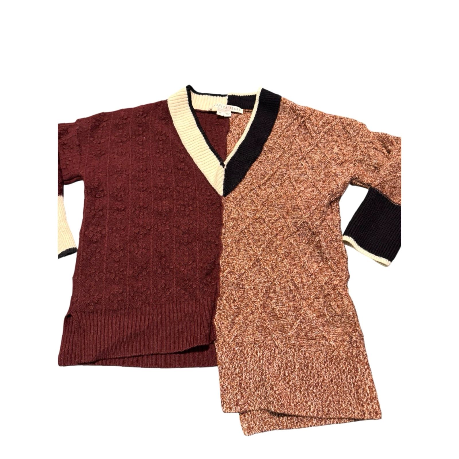 Veronica Beard Veronica Beard Gava Colorblock Sweater Uneven Hem Navy Burgandy Oversized XS Women Pullover V-Neck Knit Wool Nylon 100% Pattern Striped Regular Size XS / US 0-2 / IT 36-38 - 2 Thumbnail
